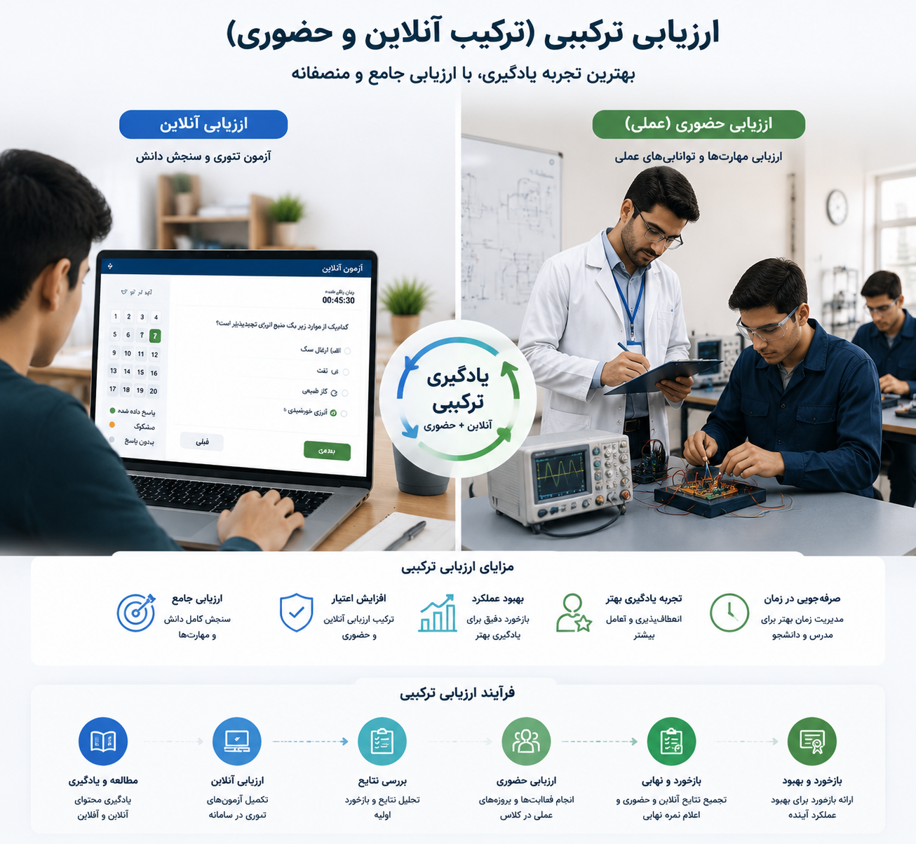 مدل ترکیبی آزمون آنلاین و حضوری در آموزش