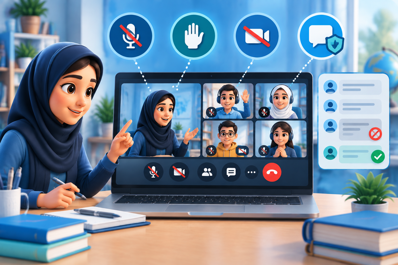 مدیریت میکروفون، دوربین و چت در کلاس آنلاین